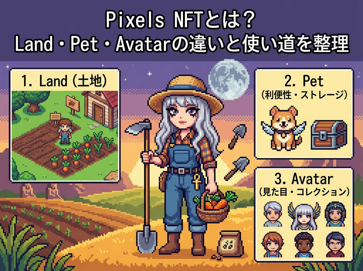 Pixels NFTとは？Farm・Pet・Avatarの違いと使い道を整理